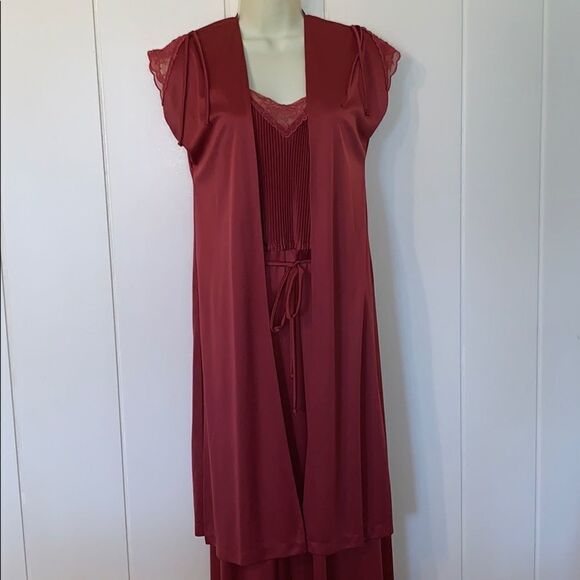 Vtg 70s maroon polyester maxi dress/2 jackets - Picture 7 of 8